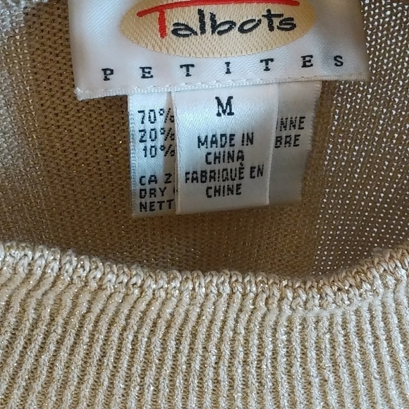 Talbots Silk Blend Pullover Knit Tan/Gold Heather Mock Neck Metallic Size M - Picture 3 of 12